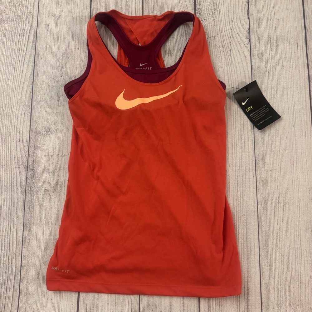 Nike Girls Dri-FIT Training Tank Top Size M Orange Racerback Swoosh NWT